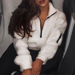 Fleece sweater with zip up collar